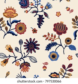 Folk floral seamless pattern. Modern abstract design for,paper, cover, fabric and other users