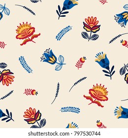 Folk floral seamless pattern. Modern abstract design for,paper, cover, fabric and other users