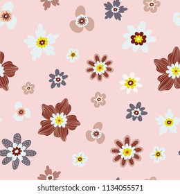 Folk floral seamless pattern in trendy modern style. Colorful wildflowers, chamomiles isolated on a light background. Perfect for textile, background, paper.