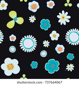 Folk floral seamless pattern, trendy modern style design. Wildflowers, poppy, camomiles isolated on background. Design for textile, background, paper, cloth. 