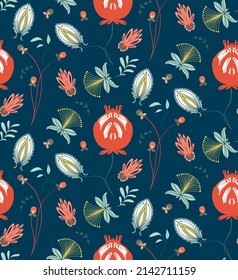 Folk floral seamless pattern  vintage scandinavian botanical print.  Sweden Ornament rustic design in vector