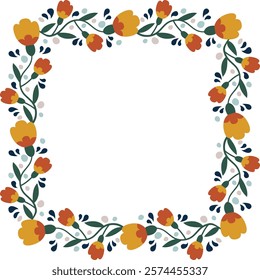 Folk Floral Square Frame Vector Illustration