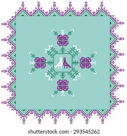 FOLK FLORAL TEXTILE VECTOR WITH BIRDS