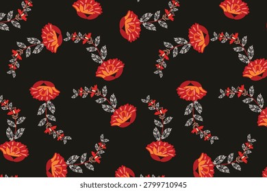 Folk floral wreath seamless pattern for Gothic fashion