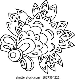  folk flower on white background black lines