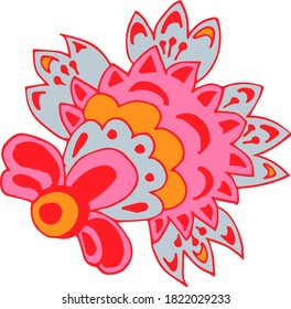  folk flower on white background. colors red, yellow, gray