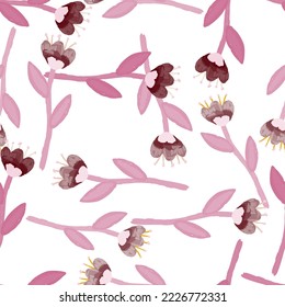 Folk flower seamless pattern in naive art style. Decorative floral wallpaper. Cute plants endless backdrop. Design for fabric, textile print, wrapping paper, cover. Vector illustration