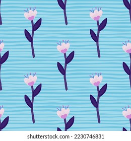 Folk flower seamless pattern in naive art style. Decorative floral wallpaper. Cute plants endless backdrop. Design for fabric, textile print, wrapping paper, cover. Vector illustration
