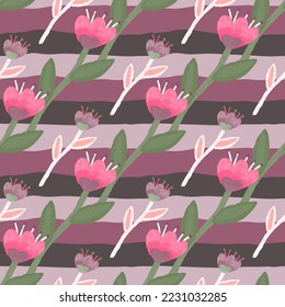 Folk flower seamless pattern in naive art style. Decorative floral wallpaper. Cute plants endless backdrop. Design for fabric, textile print, wrapping paper, cover. Vector illustration