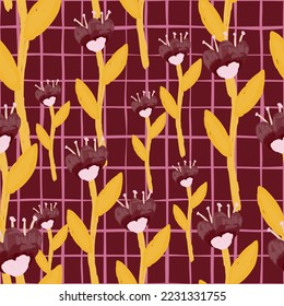Folkblume nahtloses Muster im naiven Kunststil. Dekorative Blumentapeten. Geruchte Pflanzen unendlicher Hintergrund. Design für Gewebe, Stoffdruck, Wickelpapier, Deckel. Vektorgrafik
