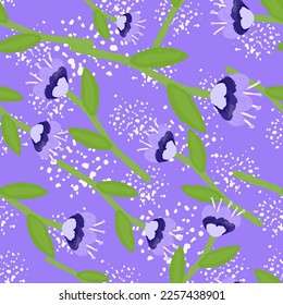 Folk flower seamless pattern in naive art style. Decorative floral wallpaper. Cute plants endless backdrop. Design for fabric, textile print, wrapping paper, cover. Vector illustration