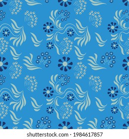 Folk flowers art pattern Floral abstract surface design Seamless pattern