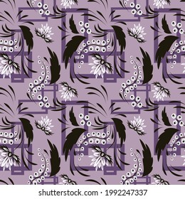 Folk flowers art pattern Floral abstract surface design Seamless pattern