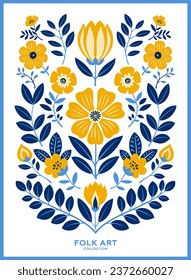 Folk Flowers Decorative Composition. Decorative backdrop for fabric, textiles, wrapping paper, cards, invitations, wallpaper, and web design.