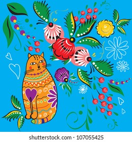 Folk flowers pattern. Can be used for wallpaper, pattern fills, web page background, surface textures, textile.
