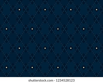 Folk flowers print block for seamless ornament. Minimal floral geometric motif for interior textile, dress fabric, wallpaper. Vintage simple allover indigo vector ombre design. Set Argyle Pattern.