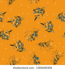 Folk flowers. Seamless folklore pattern. Bright botanical background with bouquets of flower Chamomile. Wallpaper. Hand drawn. Vector illustration
