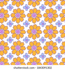Folk flowers. Seamless pattern with hand-drawn gentle flowers.
