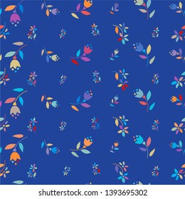 Folk flowers seamless vector repeating background colorful. Small florals pattern. Dirnd, Trachtenstoff, Tracht