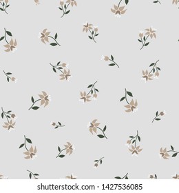 Folk flowers seamless vector repeating background pink an beige. Small florals pattern. Dirndl, Trachtenstoff, Tracht - great as Summer fabric print, Invitations, Wallpapers or Banners