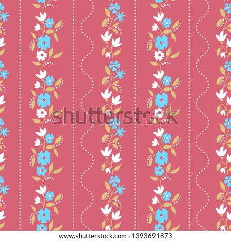 Folk flowers seamless vector repeating background pink an beige. Small florals pattern. Dirnd, Trachtenstoff, Tracht