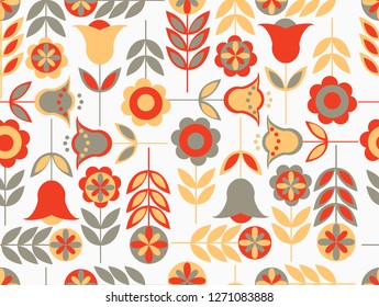 folk flowers swedish seamless pattern vector