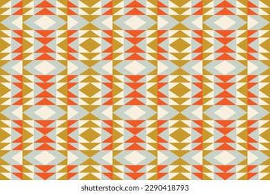 Folk geometric seamless pattern design in soft colors green and orange vector