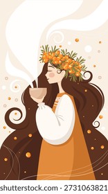 vetor feminino folclórico. tempo do chá. chá de baga.