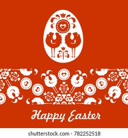 folk happy easter card with sign