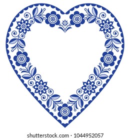 Folk heart vector design, Scandinavian floral ornament heart shape, traditional design with flowers in navy blue - birthday or wedding greeting card.

Retro floral background 