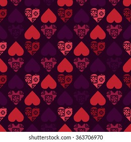 Folk hearts - Valentine's vector background