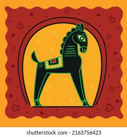 Folk Horse Of Bangladesh.Bengali New Year Pohela Boishakh Background Template With Motifs Of Horse.