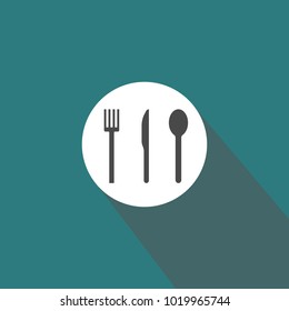 folk knife and spoon cutlery vector icon green background with flat shadow