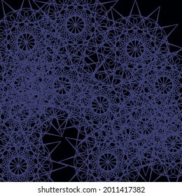 Folk Luxury Chaotic Blue Mystery Mandala Pattern Lace Background. Messy Stars Night Shapes Calm Vintage Network Textile Pattern. Black Indigo Dark Cold Darkness Ornamental Ice Print Design Pic.