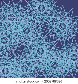 Folk Mandala Blue Luxury Calm Pattern Complicated Indigo Ornament. Lace Messy Mystery Turquoise Shapes Ice Ornamental Cold Design Pic. Chaotic Stars Print Textile Light Dark Vintage Wallpaper.