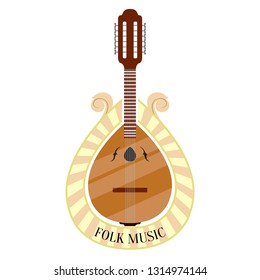 Folk music label with a portuguese guitar. Vector illustration design