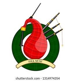 Folk Music Label With A Scottish Bagpipe. Vector Illustration Design