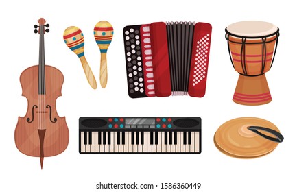 Folk Musical Instruments Vector Set. Classical Slavic Collection