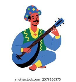 Folk musician flat character illustration