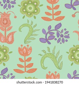 Folk ornament elements stylized flowers turkish indian oriental pattern hand drawn illustration vector set isolated on white background realistic style sketch patern seamless