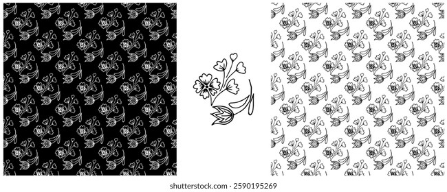 Folk ornament. Monochrome Seamless Patterns 
