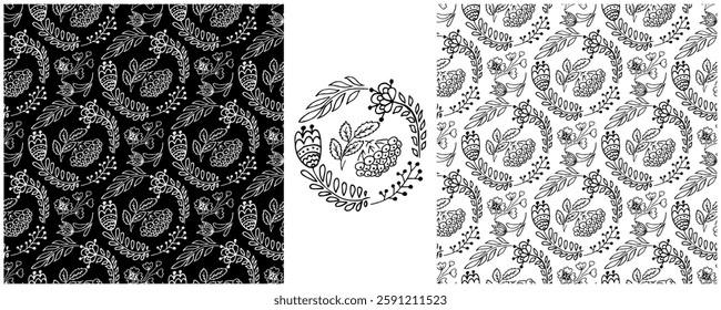 Folk ornament. Monochrome Seamless Patterns 
