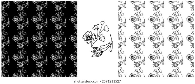 Folk ornament. Monochrome Seamless Patterns 