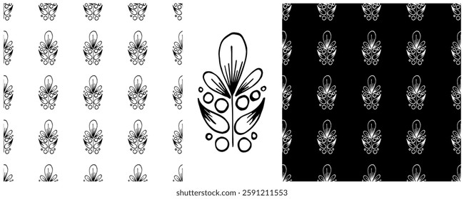 Folk ornament. Monochrome Seamless Patterns 