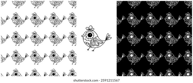 Folk ornament. Monochrome Seamless Patterns 