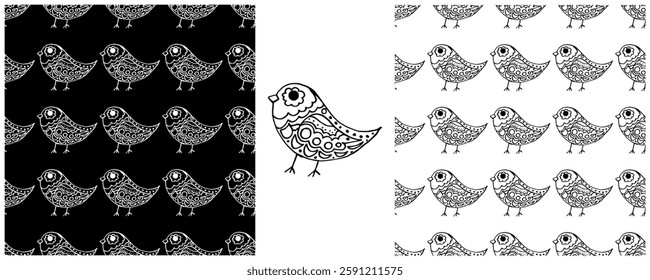 Folk ornament. Monochrome Seamless Patterns 