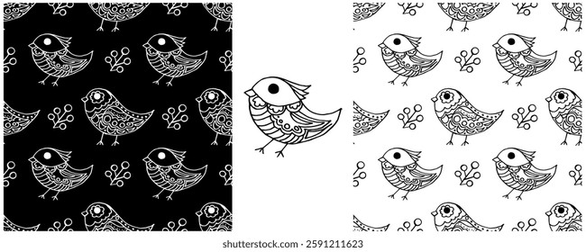 Folk ornament. Monochrome Seamless Patterns 