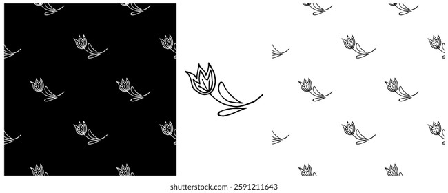 Folk ornament. Monochrome Seamless Patterns 