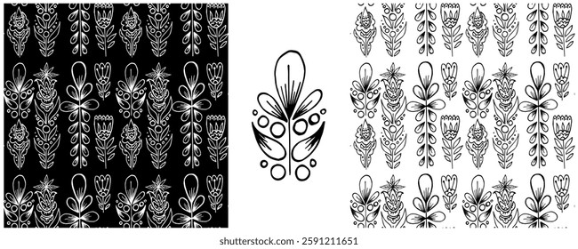 Folk ornament. Monochrome Seamless Patterns 