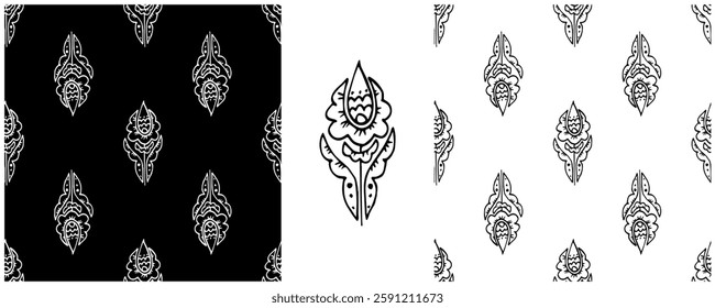 Folk ornament. Monochrome Seamless Patterns 